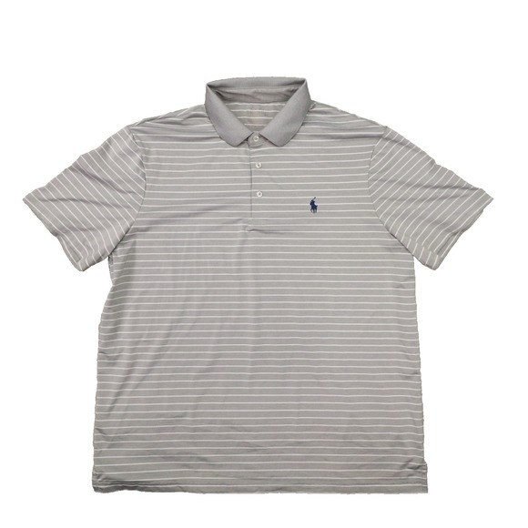 Polo Ralph Lauren Performance Grey White Striped Short Sleeve Polo Shirt Large - Picture 1 of 7